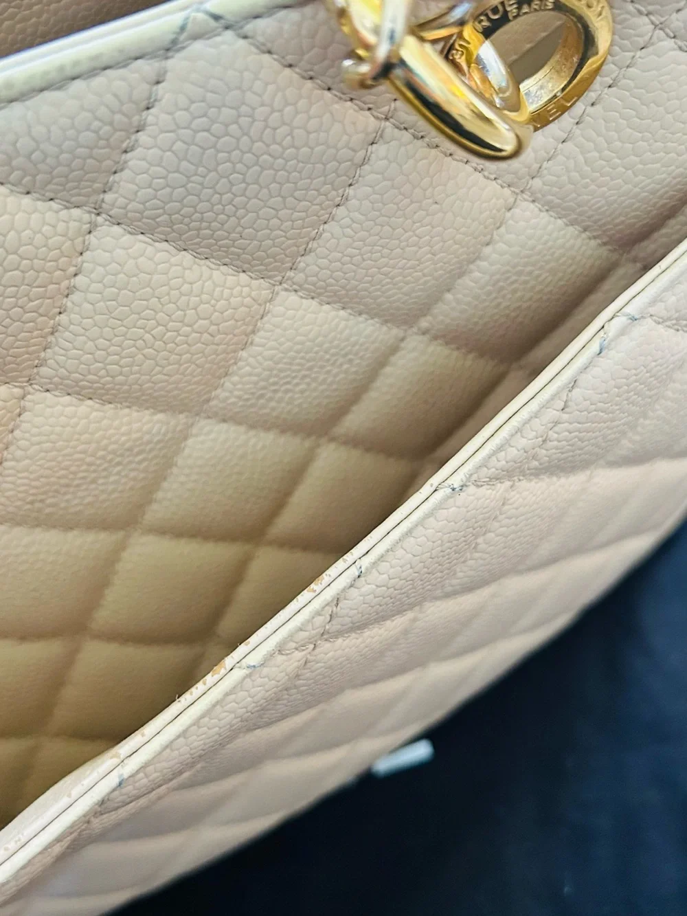 CHANEL Beige Quilted Caviar GST